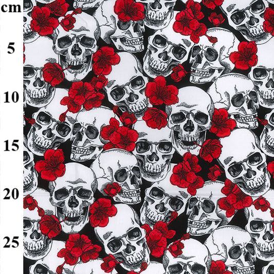 Totenkopf Flora 100 % Baumwollstoff pro halben Meter | 112 cm breit